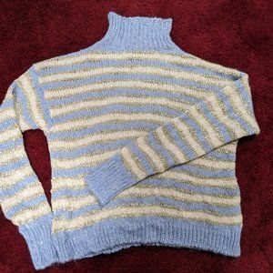 Pinko Blue And Gold Metallic Knit Striped Sweater